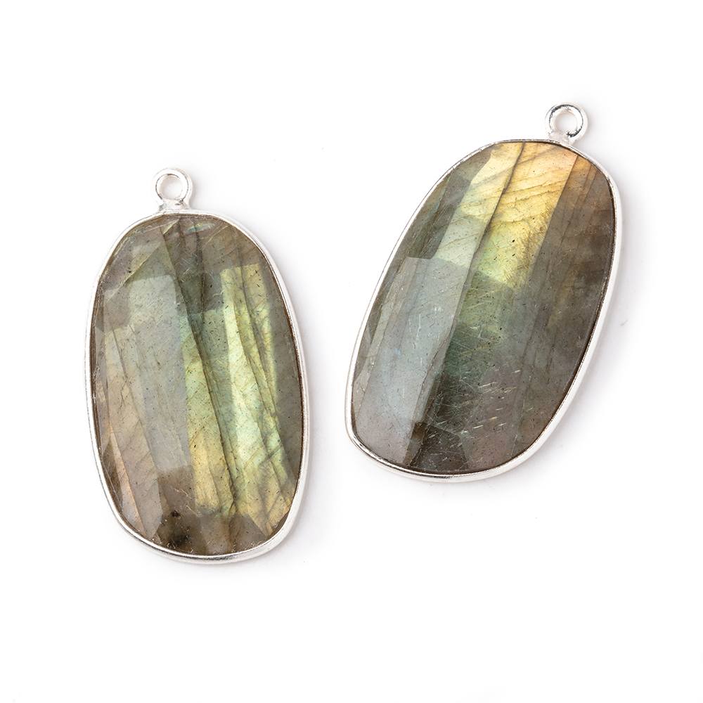 28x17mm .925 Silver Bezel Labradorite Faceted Freeform Set of 2 Pendants (ONLINE ORDER ONLY)