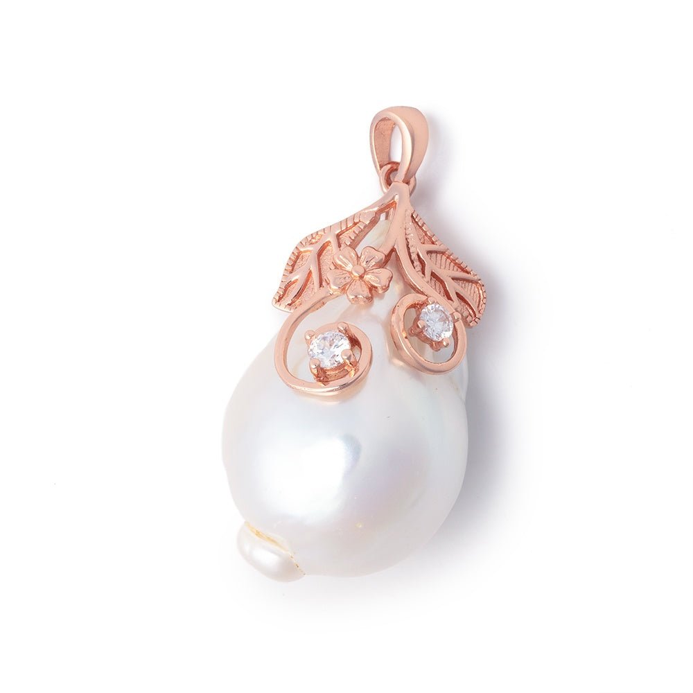 28x18mm Rose Gold Capped White Ultra Baroque Pearl Pendant 1 focal (ONLINE ORDER ONLY)