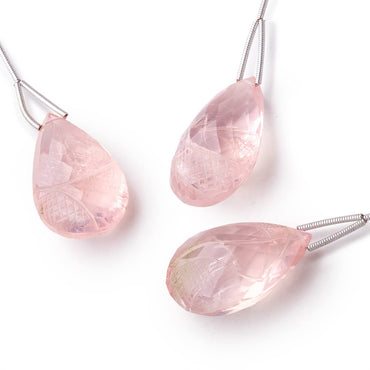 28x18mm Rose Quartz Hand Carved Pear Focal Bead 1 piece (ONLINE ORDER ONLY)