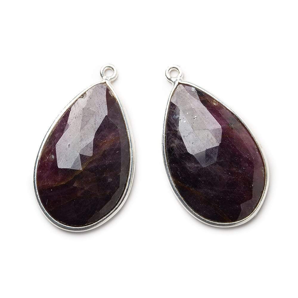 28x18mm Silver .925 Bezel Ruby faceted pear Pendant Set of 2 pieces (ONLINE ORDER ONLY)
