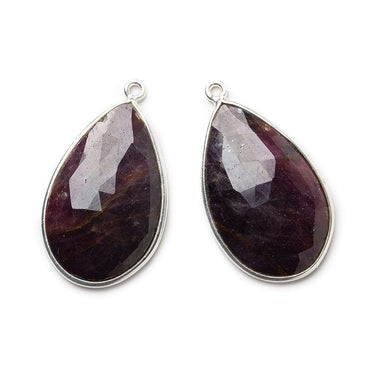 28x18mm Silver .925 Bezel Ruby faceted pear Pendant Set of 2 pieces (ONLINE ORDER ONLY)