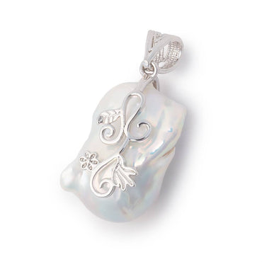 28x20mm .925 Silver Capped White Ultra Baroque Pearl Pendant 1 focal (ONLINE ORDER ONLY)