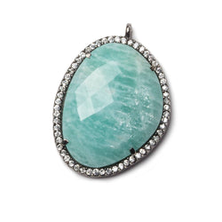 28x22mm Black Gold Bezeled White CZ and Amazonite Nugget 1 ring pendant 1 piece (ONLINE ORDER ONLY)