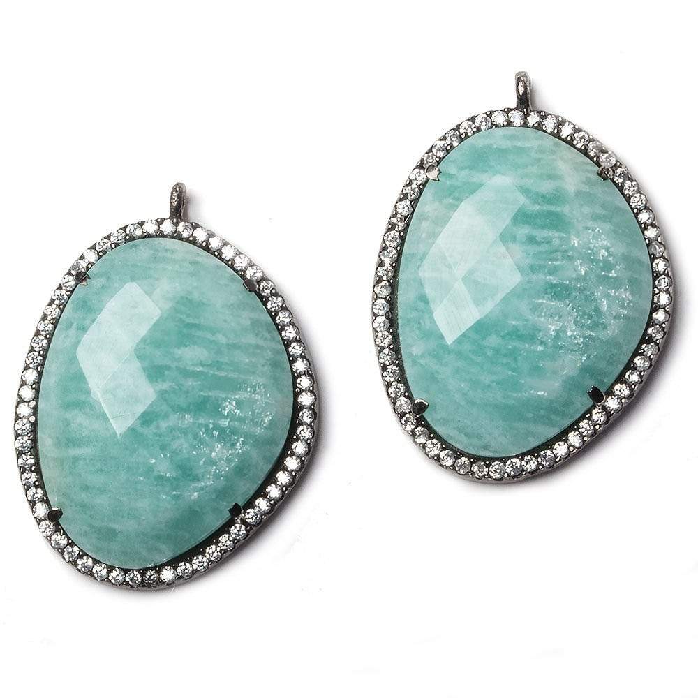 28x22mm Black Gold Bezeled White CZ and Amazonite Nugget 1 ring pendant 1 piece (ONLINE ORDER ONLY)