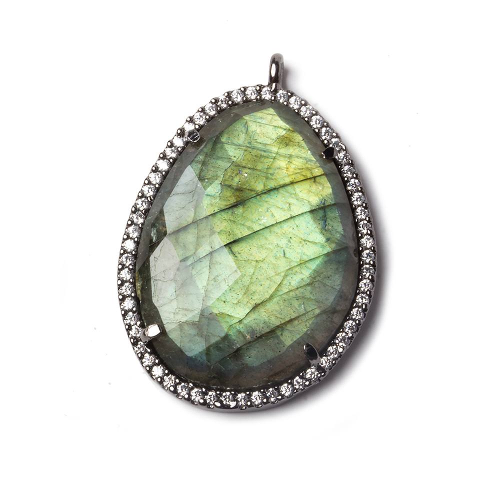 28x22mm Black Gold Bezeled White CZ and Labradorite Nugget Pendant 1 piece (ONLINE ORDER ONLY)