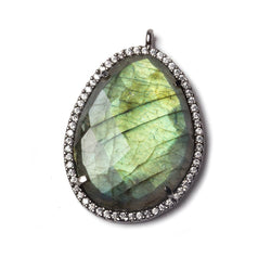 28x22mm Black Gold Bezeled White CZ and Labradorite Nugget Pendant 1 piece (ONLINE ORDER ONLY)