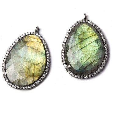 28x22mm Black Gold Bezeled White CZ and Labradorite Nugget Pendant 1 piece (ONLINE ORDER ONLY)