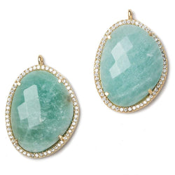 28x22mm Amazonite  Vermeil Cz Bezel CZ Nugget pendant 1 piece (ONLINE ORDER ONLY)