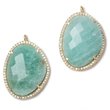 28x22mm Amazonite  Vermeil Cz Bezel CZ Nugget pendant 1 piece (ONLINE ORDER ONLY)