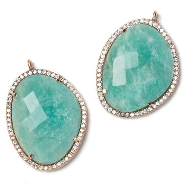 28x22mm Rose Gold Bezeled White CZ and Amazonite Nugget 1 ring pendant 1 piece (ONLINE ORDER ONLY)