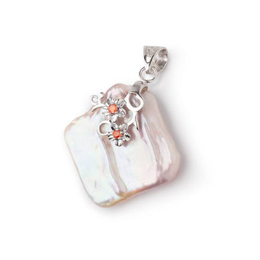 28x26mm .925 Silver Capped Pink Square Pearl Pendant 1 focal piece (ONLINE ORDER ONLY)