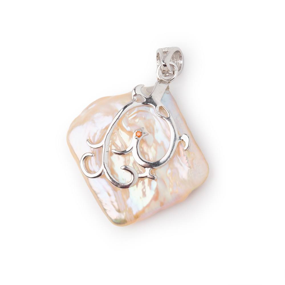 28x27mm .925 Silver Capped Peach Square Pearl Pendant 1 focal piece (ONLINE ORDER ONLY)