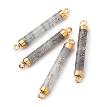 28x4.5mm Gold Leafed Tourmalinated Quartz Tube Focal Connector 1 piece (ONLINE ORDER ONLY)