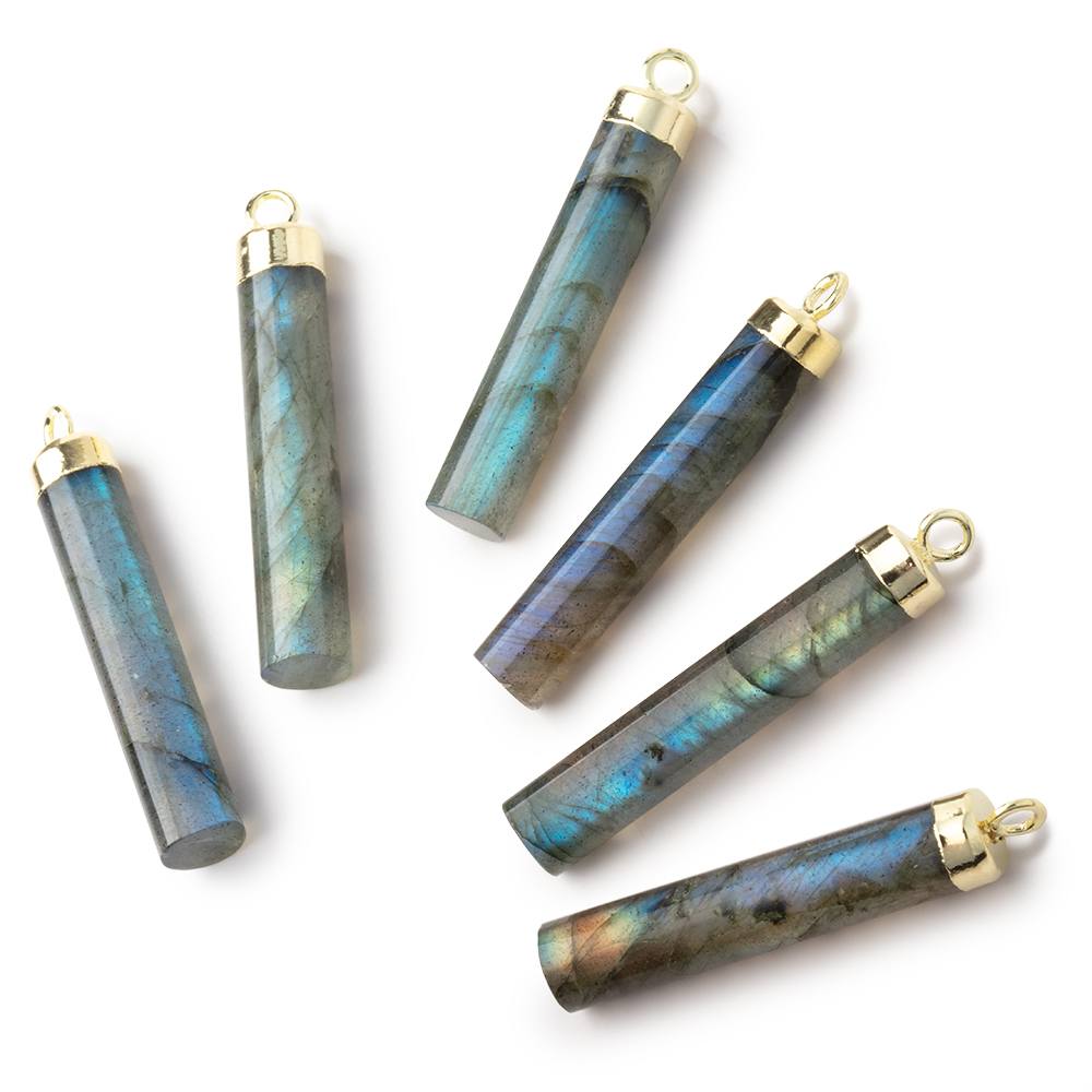 28x5mm Gold Leafed Labradorite Plain Barrel Tube Pendant 1 piece (ONLINE ORDER ONLY)