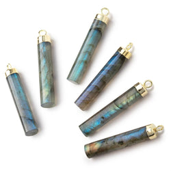 28x5mm Gold Leafed Labradorite Plain Barrel Tube Pendant 1 piece (ONLINE ORDER ONLY)