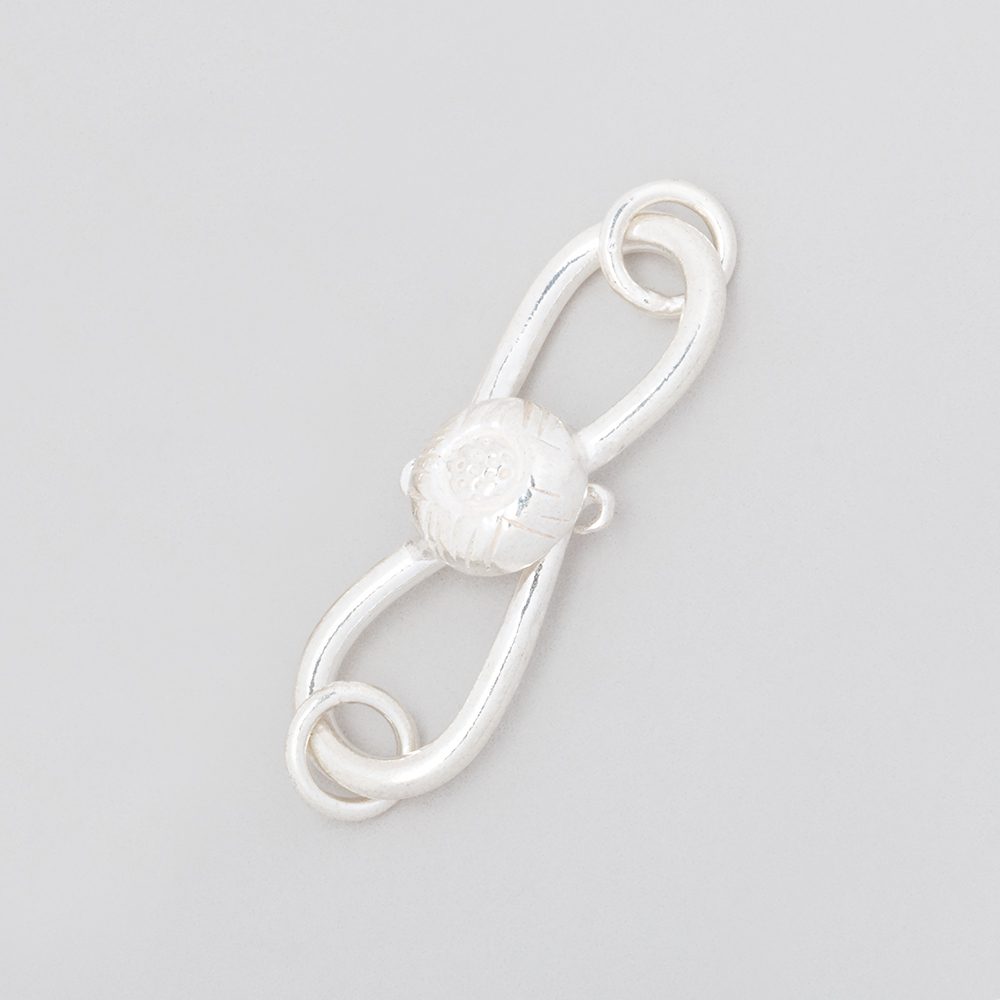 28x9mm Sterling Silver S Hook with Floral Button 1 piece (ONLINE ORDER ONLY)