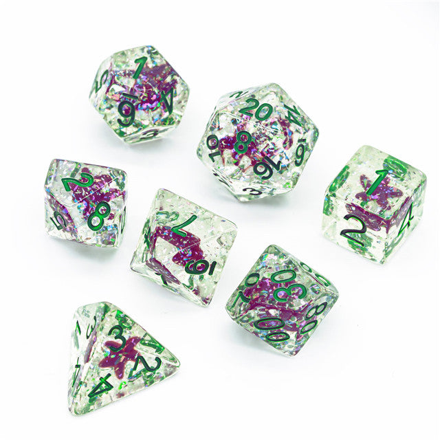 Green w/Purple Starfish Dice 7-Dice Set Resin Dungeons and Dragons Dice (Online Only)