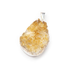 29mm Silver Leaf Citrine Drusy Pendant & Bail 1 piece (ONLINE ORDER ONLY)