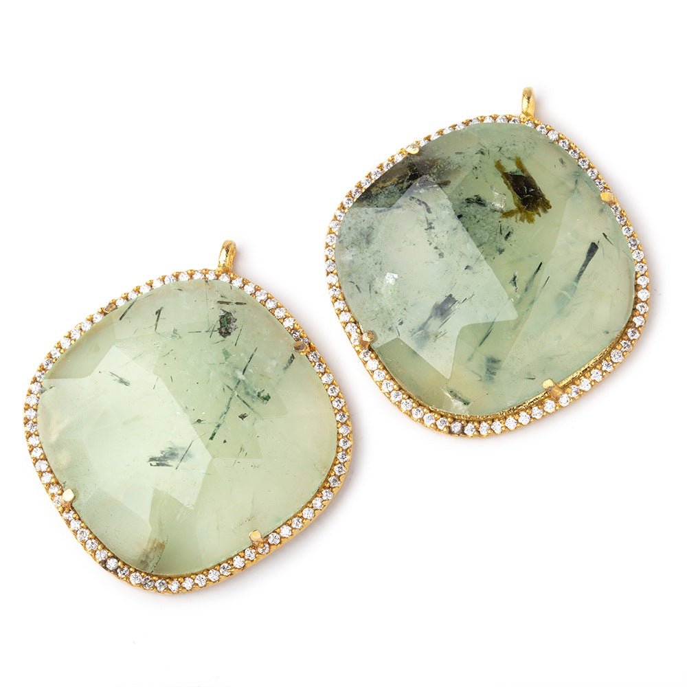29mm Vermeil CZ Bezel Prehnite Pillow Pendant 1 Focal Bead (ONLINE ORDER ONLY)