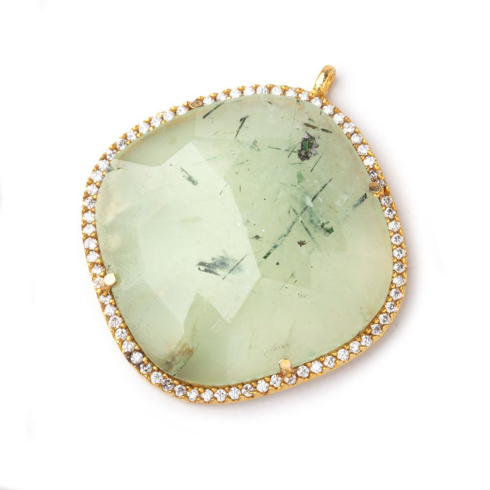 29mm Vermeil CZ Bezel Prehnite Pillow Pendant 1 Focal Bead (ONLINE ORDER ONLY)