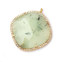 29mm Vermeil CZ Bezel Prehnite Pillow Pendant 1 Focal Bead (ONLINE ORDER ONLY)
