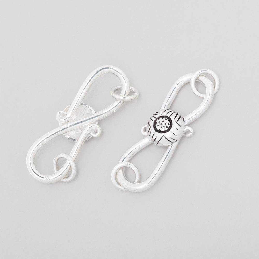 29x10mm Antiqued Sterling Silver S Hook with Floral Button 1 piece (ONLINE ORDER ONLY)