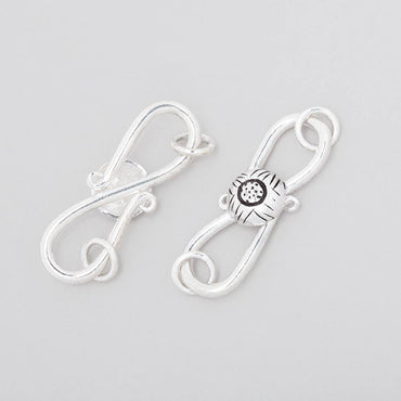 29x10mm Antiqued Sterling Silver S Hook with Floral Button 1 piece (ONLINE ORDER ONLY)