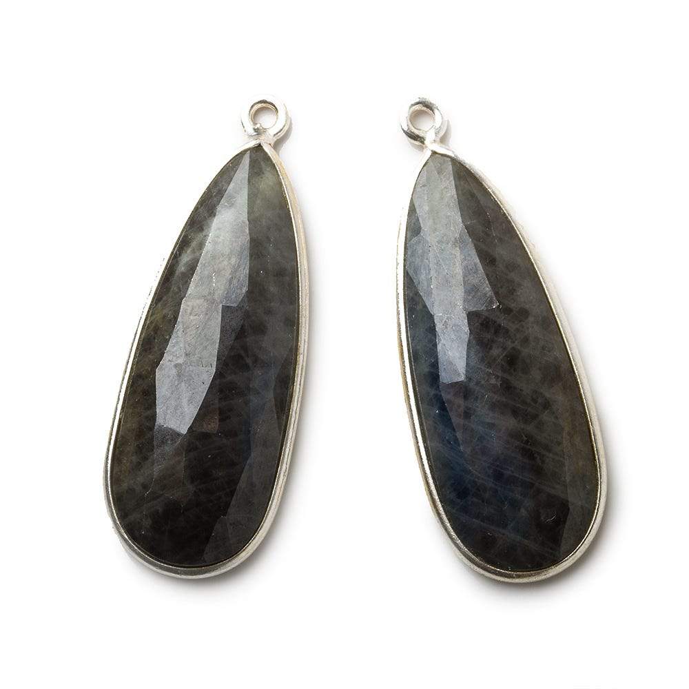 29x12mm Silver .925 Bezel Blue Sapphire faceted pear Pendant Set of 2 pieces (ONLINE ORDER ONLY)