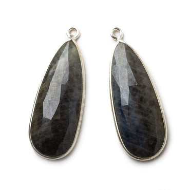 29x12mm Silver .925 Bezel Blue Sapphire faceted pear Pendant Set of 2 pieces (ONLINE ORDER ONLY)