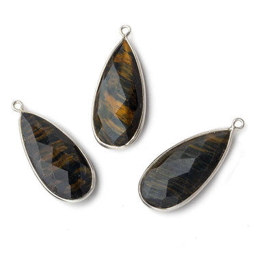 29x13mm Silver .925 Bezel Gold & Black Tiger's Eye faceted Pear Pendant 1 piece (ONLINE ORDER ONLY)