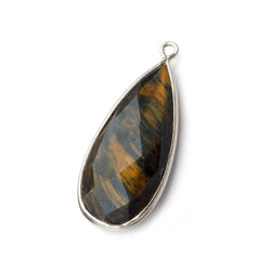 29x13mm Silver .925 Bezel Gold & Black Tiger's Eye faceted Pear Pendant 1 piece (ONLINE ORDER ONLY)