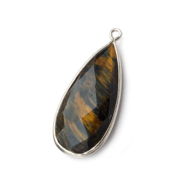 29x13mm Silver .925 Bezel Gold & Black Tiger's Eye faceted Pear Pendant 1 piece (ONLINE ORDER ONLY)