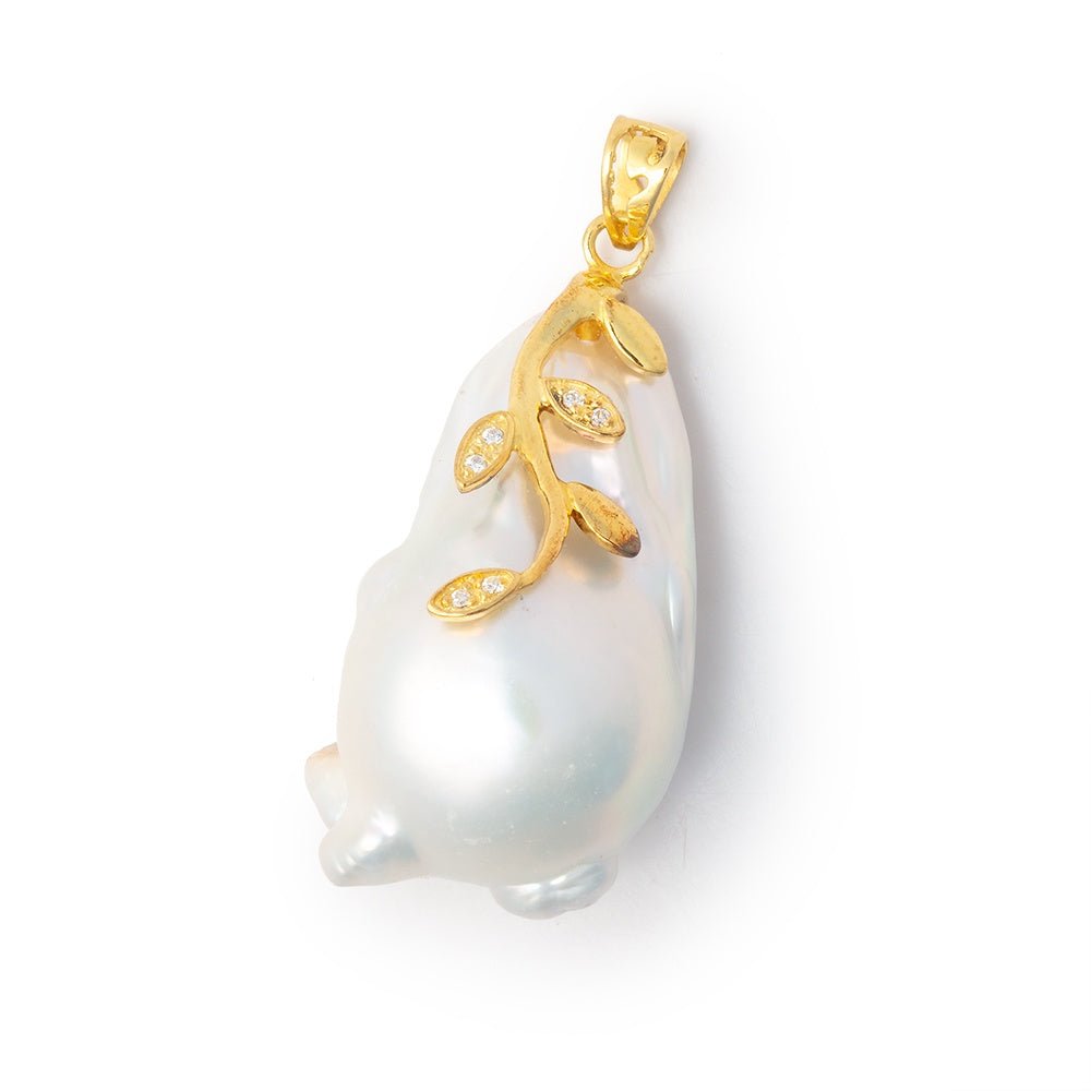 29x17mm Vermeil Capped White Ultra Baroque Pearl Pendant 1 focal (ONLINE ORDER ONLY)