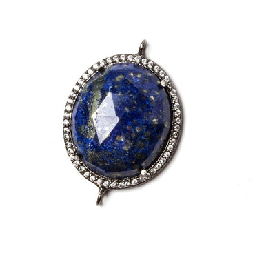 29x20mm Black Gold Bezeled White CZ & Lapis Lazuli Oval Connector 1 pc (ONLINE ORDER ONLY)