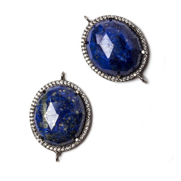 29x20mm Black Gold Bezeled White CZ & Lapis Lazuli Oval Connector 1 pc (ONLINE ORDER ONLY)