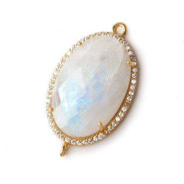 29x20mm Vermeil CZ Bezel Rainbow Moonstone Oval Connector with ring positions 1 Piece (ONLINE ORDER ONLY)