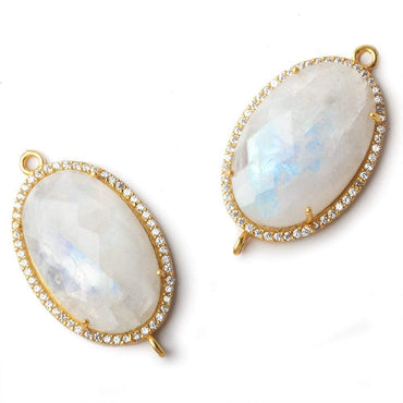 29x20mm Vermeil CZ Bezel Rainbow Moonstone Oval Connector with ring positions 1 Piece (ONLINE ORDER ONLY)