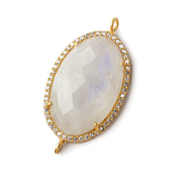 29x20mm Vermeil CZ Bezel Rainbow Moonstone Oval Connector 1 piece (ONLINE ORDER ONLY)