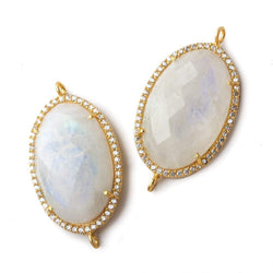 29x20mm Vermeil CZ Bezel Rainbow Moonstone Oval Connector 1 piece (ONLINE ORDER ONLY)