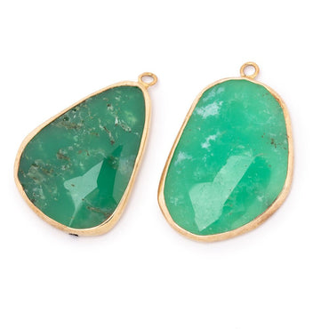29x21mm Vermeil Bezel Chrysoprase Faceted Freeform Set of 2 Pendants (ONLINE ORDER ONLY)
