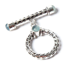 29x23mm Aquamarine Cabochon Filigree Antiqued Sterling Silver Toggle 1 pc (ONLINE ORDER ONLY)