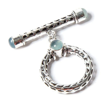 29x23mm Aquamarine Cabochon Filigree Antiqued Sterling Silver Toggle 1 pc (ONLINE ORDER ONLY)