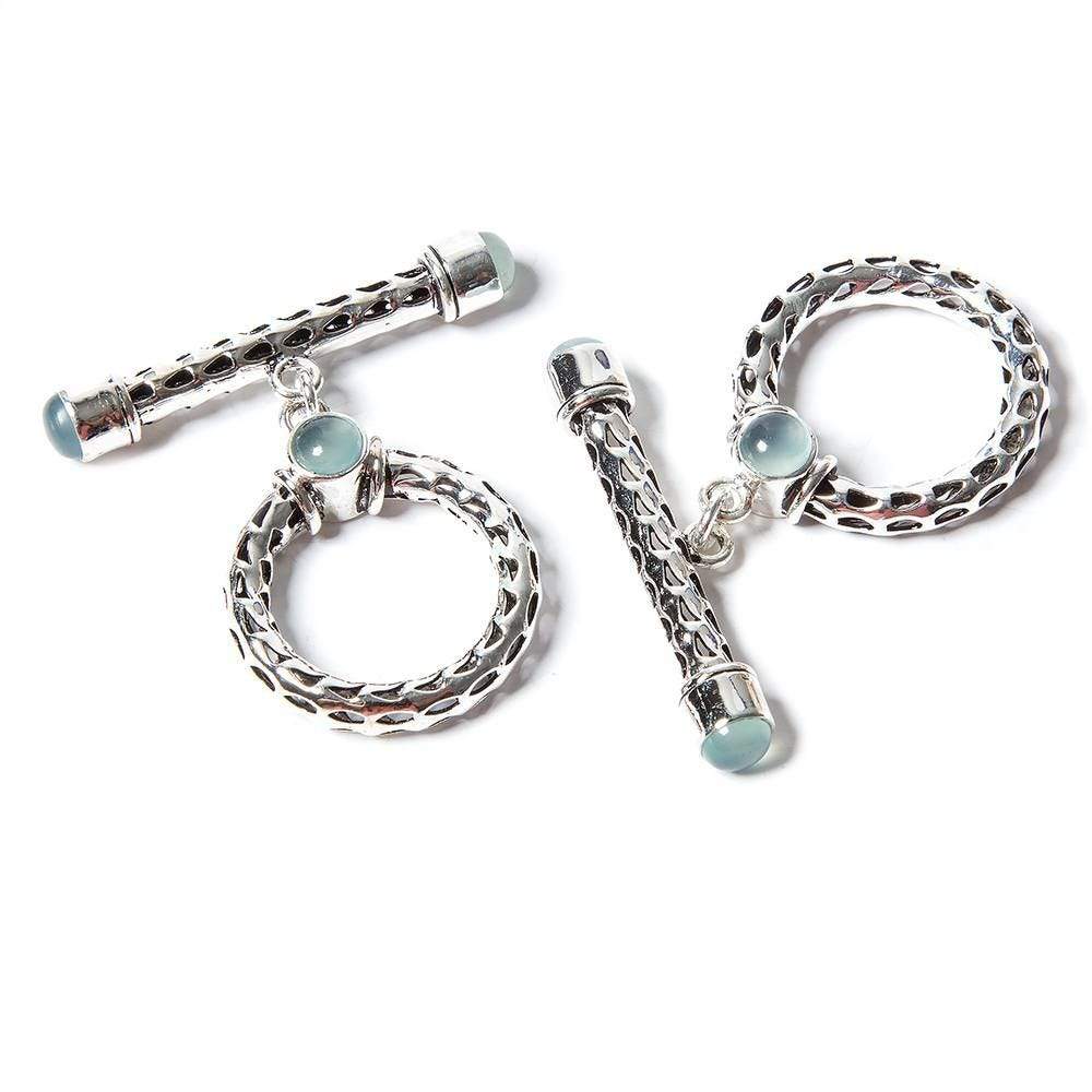 29x23mm Aquamarine Cabochon Filigree Antiqued Sterling Silver Toggle 1 pc (ONLINE ORDER ONLY)