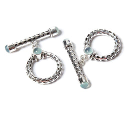 29x23mm Aquamarine Cabochon Filigree Antiqued Sterling Silver Toggle 1 pc (ONLINE ORDER ONLY)