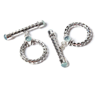 29x23mm Aquamarine Cabochon Filigree Antiqued Sterling Silver Toggle 1 pc (ONLINE ORDER ONLY)