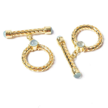 29x23mm Aquamarine Cabochon Filigree Vermeil Toggle 1 piece (ONLINE ORDER ONLY)