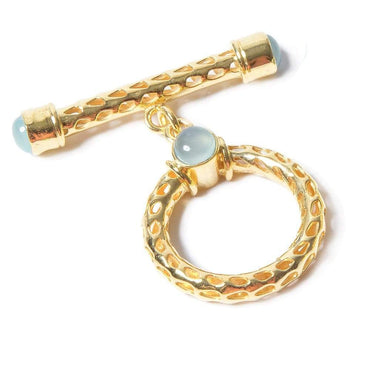 29x23mm Aquamarine Cabochon Filigree Vermeil Toggle 1 piece (ONLINE ORDER ONLY)