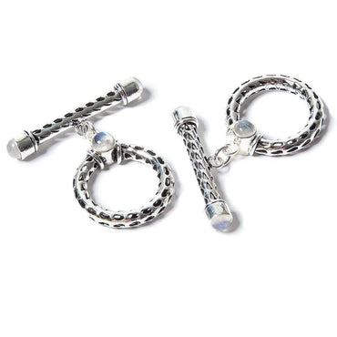 29x23mm Rainbow Moonstone Cabochon Filigree Antiqued Silver Toggle 1 pc (ONLINE ORDER ONLY)