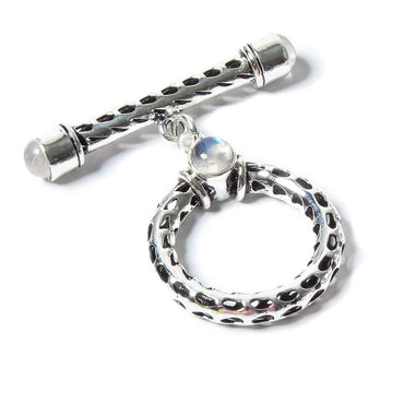 29x23mm Rainbow Moonstone Cabochon Filigree Antiqued Silver Toggle 1 pc (ONLINE ORDER ONLY)