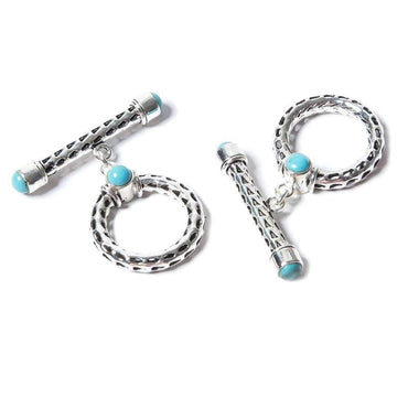29x23mm Turquoise Cabochon Filigree Antiqued Sterling Silver Toggle 1 piece (ONLINE ORDER ONLY)